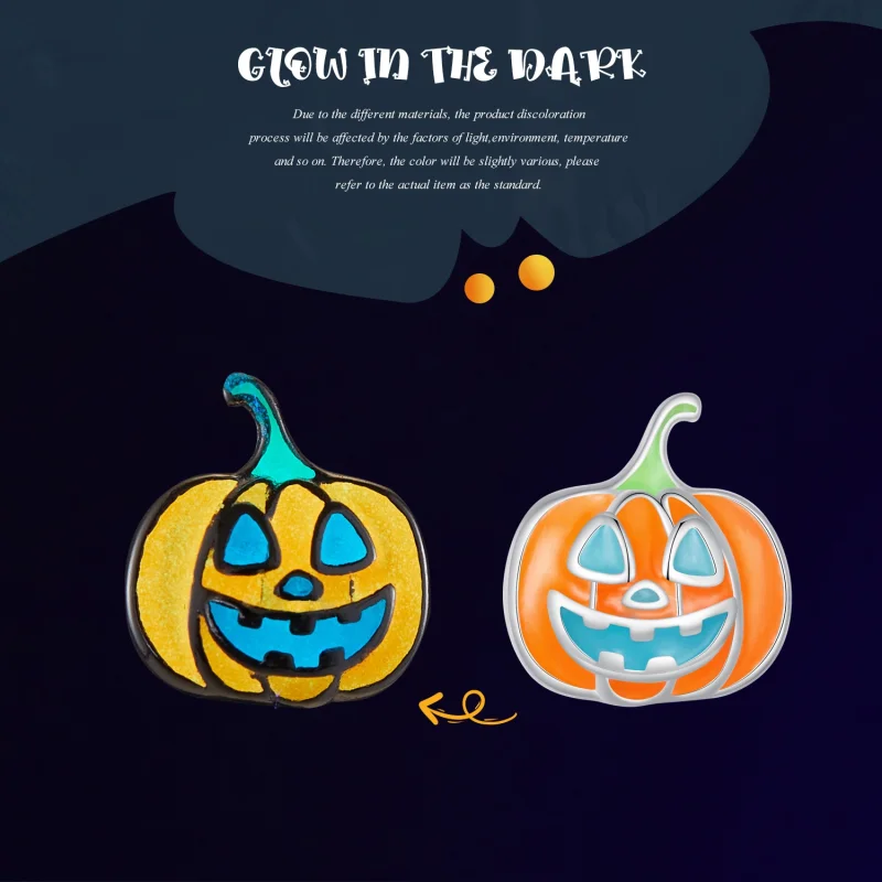 (image for) Pandora Style Glow-In-The-Dark Pumpkin Personalized Studs Earrings - SCE1640 - View 5