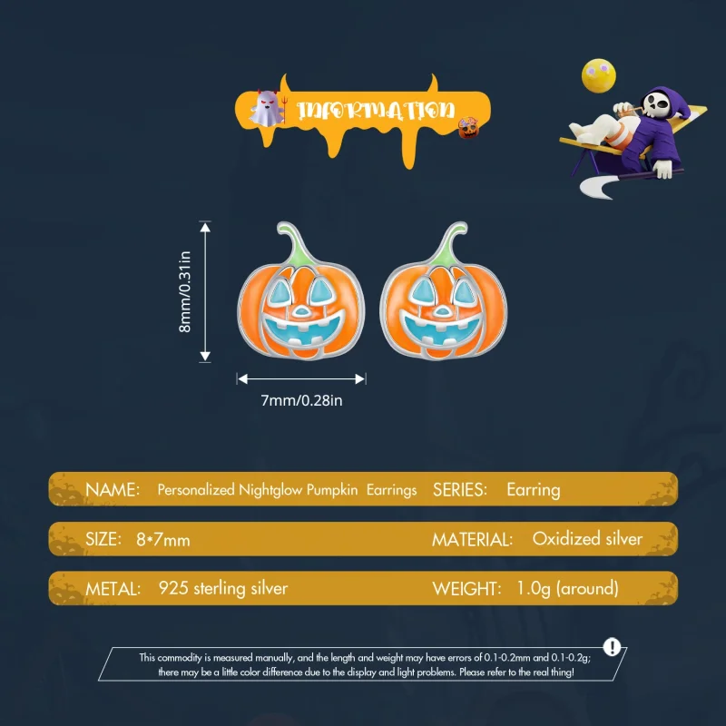 (image for) Pandora Style Glow-In-The-Dark Pumpkin Personalized Studs Earrings - SCE1640 - View 6