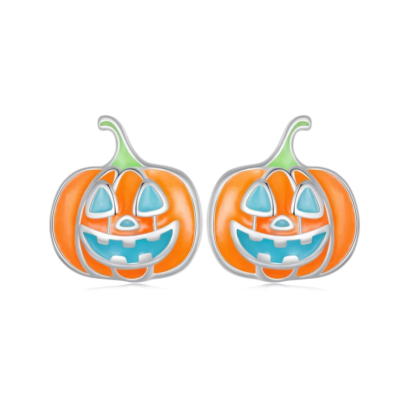 (image for) Pandora Style Glow-In-The-Dark Pumpkin Personalized Studs Earrings - SCE1640