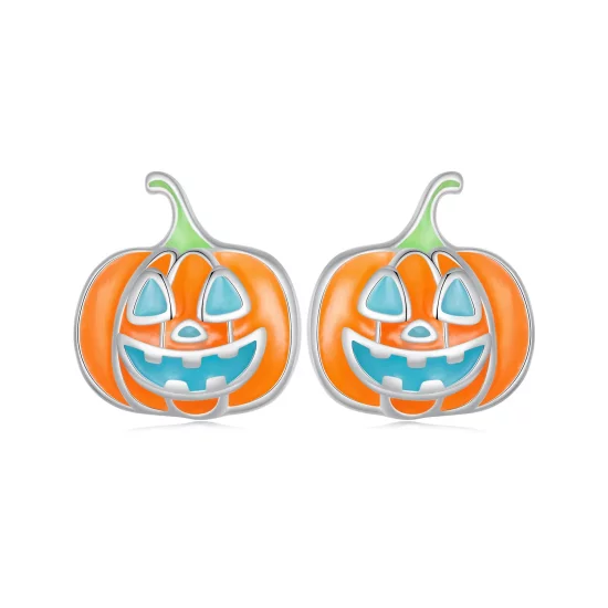Pandora Style Glow-In-The-Dark Pumpkin Personalized Studs Earrings - SCE1640