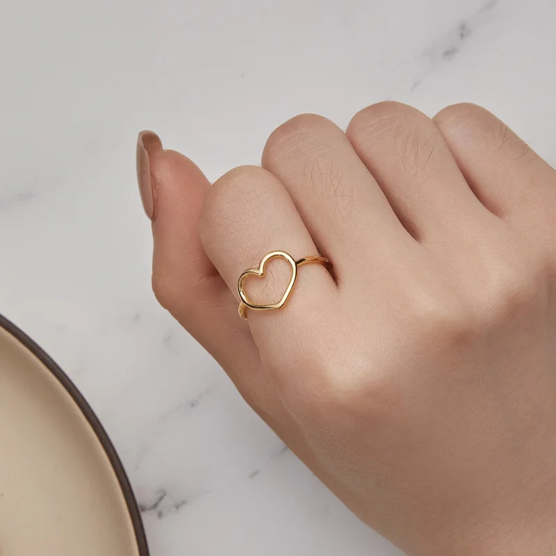 (image for) Pandora Style Gold Heart Shaped Ring - SCR641-B - View 6