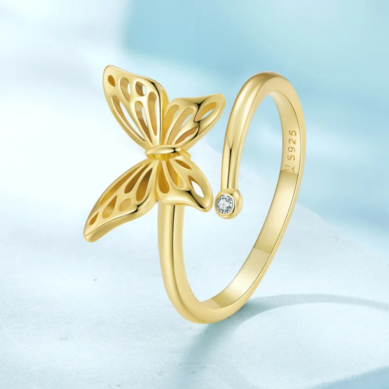 (image for) Pandora Style Golden Butterfly Dream Open Ring - SCR448-B - View 2