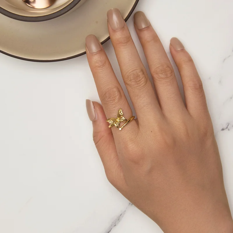 (image for) Pandora Style Golden Butterfly Dream Open Ring - SCR448-B - View 5