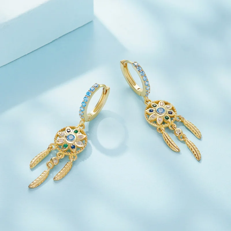 (image for) Pandora Style Golden Dreamcatcher Dangle Earrings - SCE713-B - View 3