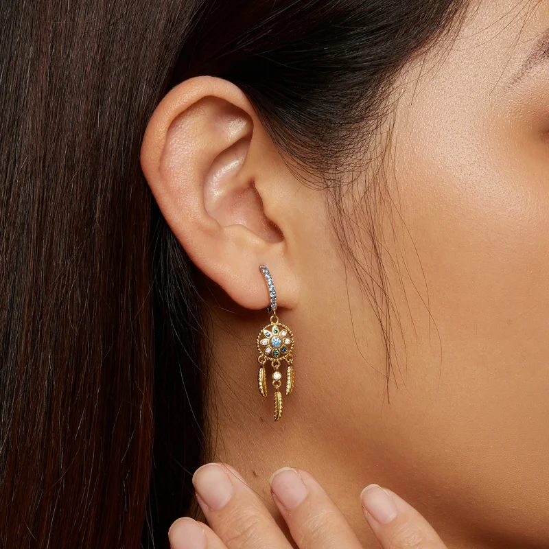 (image for) Pandora Style Golden Dreamcatcher Dangle Earrings - SCE713-B - View 7