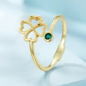 Pandora Style Golden four leaf clover open ring - SCR843-B Pandora Style Golden four leaf clover open ring - SCR843-B
