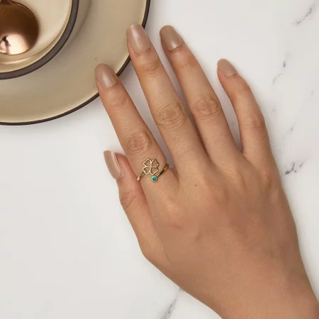 Pandora Style Golden four leaf clover open ring - SCR843-B