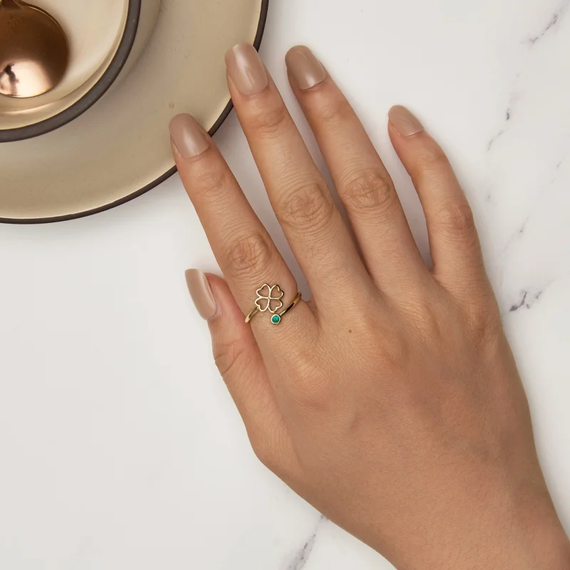 (image for) Pandora Style Golden four leaf clover Open Ring - SCR843-B - View 5