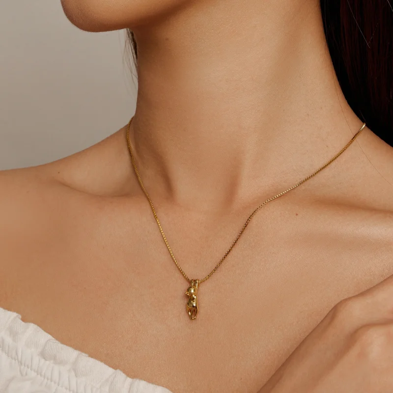 (image for) Pandora Style Golden Kitten Necklace - SCN032-B - View 5