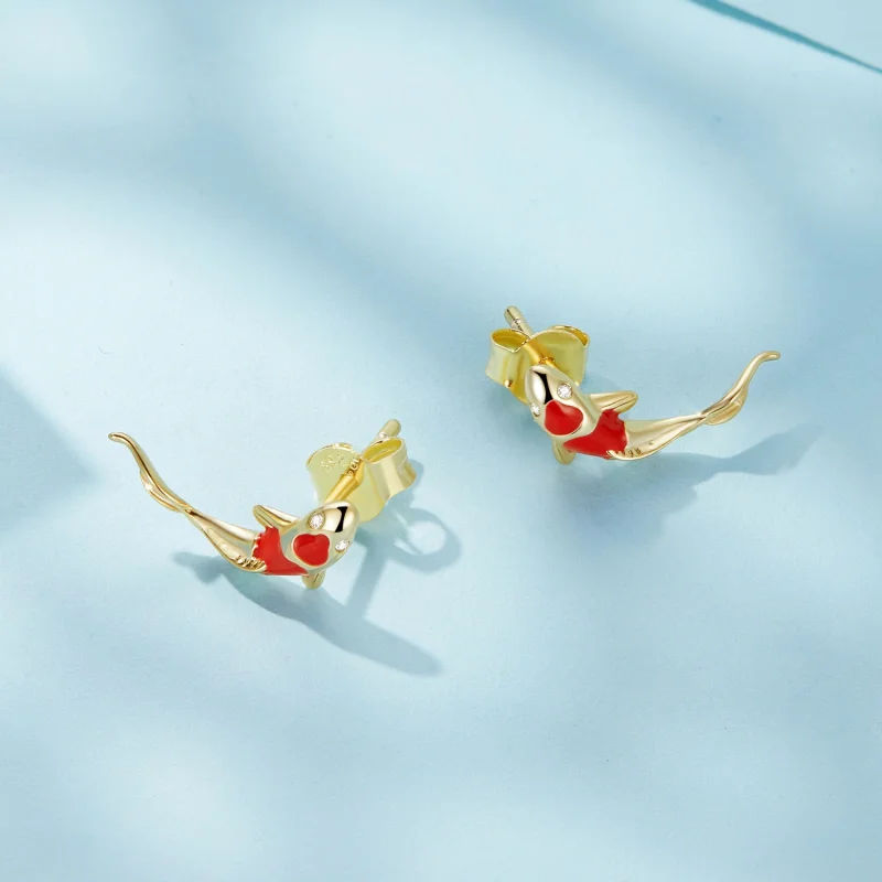 (image for) Pandora Style Golden Koi-Silver Studs Earrings - SCE812-B - View 4