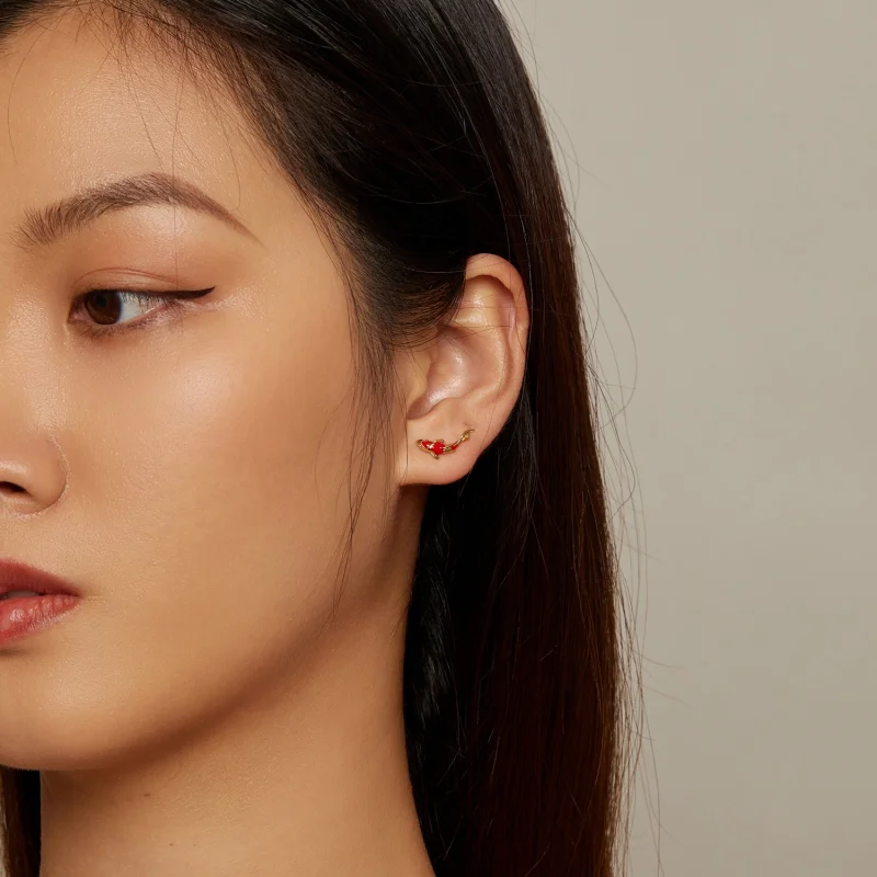 (image for) Pandora Style Golden Koi-Silver Studs Earrings - SCE812-B - View 6