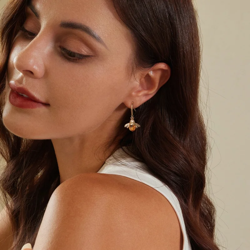 (image for) Pandora Style Golden Little Bee Dangle Earrings - SCE149-B - View 7