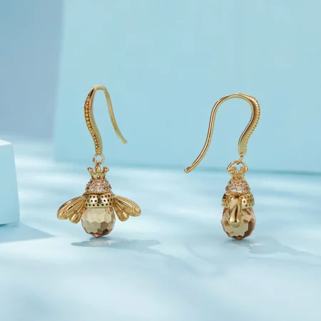 Pandora Style Golden Little Bee Dangle Earrings - SCE149-B