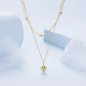 Pandora Style Golden Love Heart Beaded Necklace - BSN168-B Pandora Style Golden Love Heart Beaded Necklace - BSN168-B