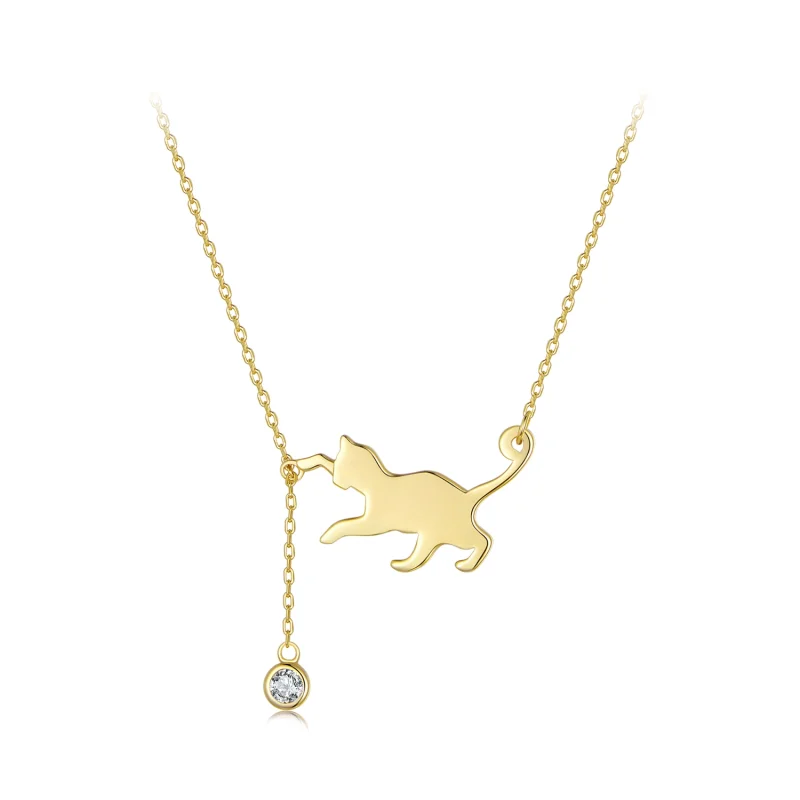 (image for) Pandora Style Golden Naughty Kitten Necklace - SCN232-B - Product Image