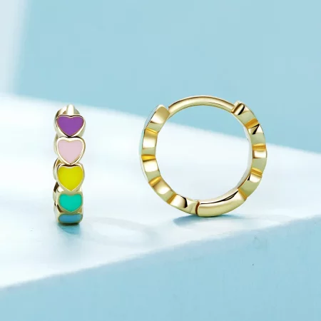 Pandora Style Golden Rainbow Love Hoop Earrings - SCE909-B