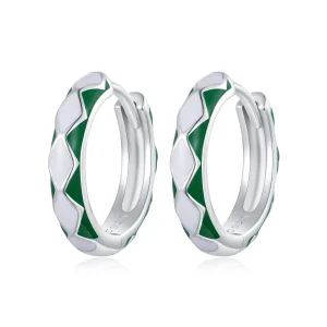 (image for) Pandora Style Green and white diamond pattern Hoop Earrings - SCE1611-GN