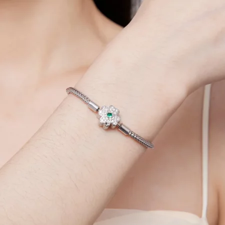 Pandora Style Green Zircon Lucky Four Leaf Clover Chain Bracelet - BSB119