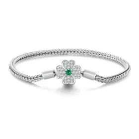 Pandora Style Green Zircon Lucky Four Leaf Clover Chain Bracelet - BSB119 Pandora Style Green Zircon Lucky Four Leaf Clover Chain Bracelet - BSB119