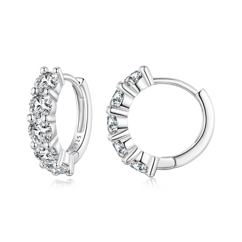 (image for) Pandora Style Half Hoop Moissanite Diamond Hoop Earrings - MSE033 - Product Image