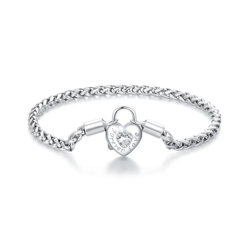(image for) Pandora Style Heart Lock Basic Chain Bracelet - BSB147 - Product Image