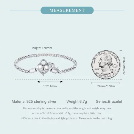 Pandora Style Heart Lock Key Chain Bracelet - SCB259