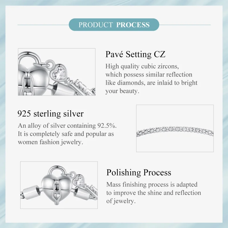 (image for) Pandora Style Heart Lock Key Chain Bracelet - SCB259 - View 6