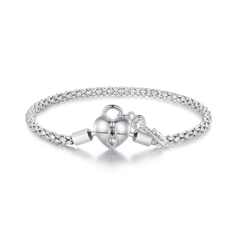 (image for) Pandora Style Heart Lock Key Chain Bracelet - SCB259 - Product Image
