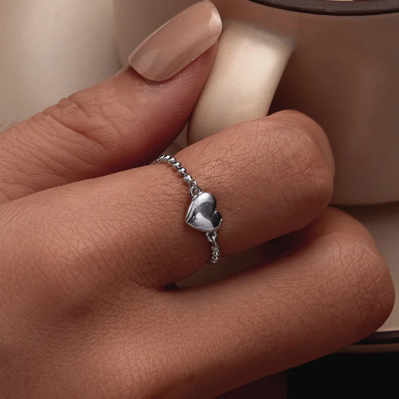 (image for) Pandora Style Heart Shape Chain Ring - BSR488 - View 6