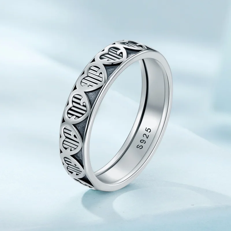 (image for) Pandora Style Heart Shape Embossed Ring - SCR964 - View 2