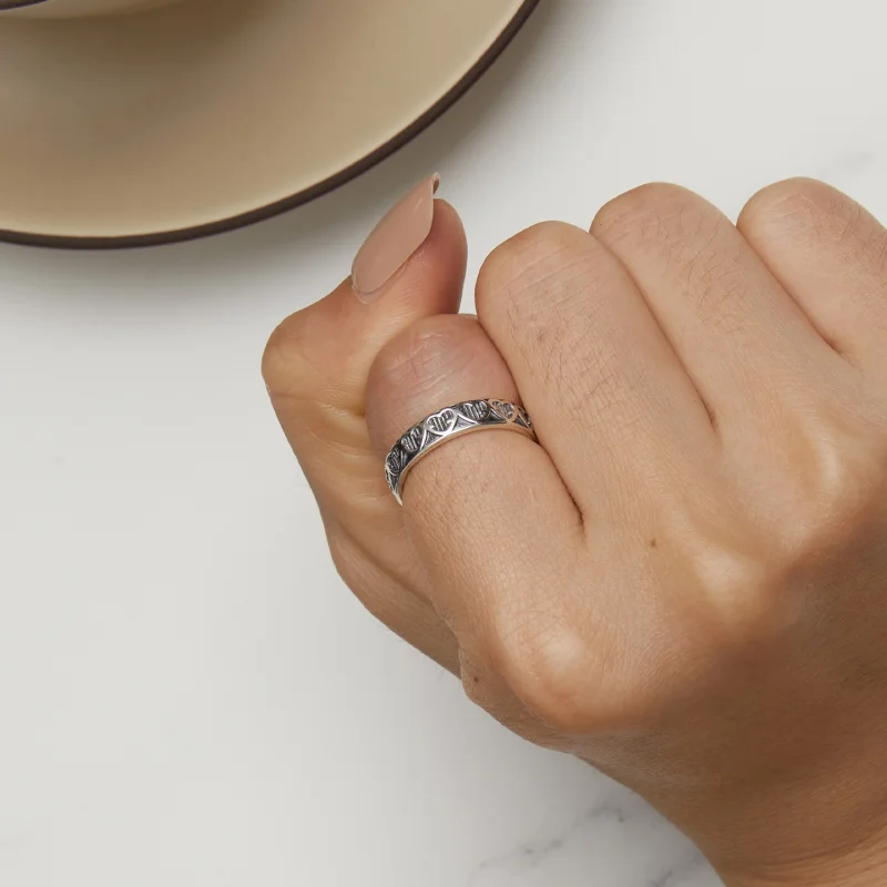 (image for) Pandora Style Heart Shape Embossed Ring - SCR964 - View 6