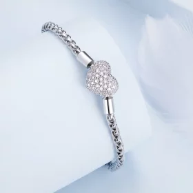 Pandora Style Heart Shape Sparkling Chain Bracelet - BSB133
