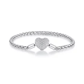 Pandora Style Heart Shape Sparkling Chain Bracelet - BSB133