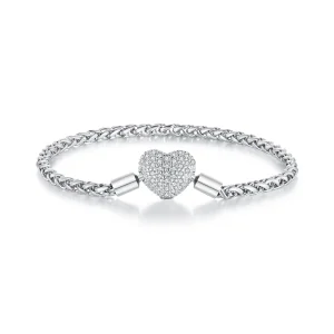 (image for) Pandora Style Heart Shape Sparkling Chain Bracelet - BSB133