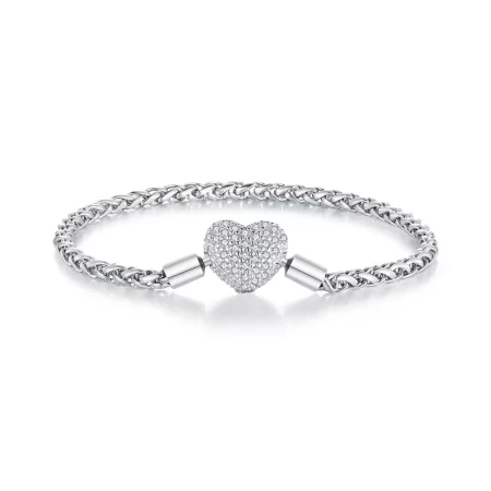 Pandora Style Heart Shape Sparkling Chain Bracelet - BSB133