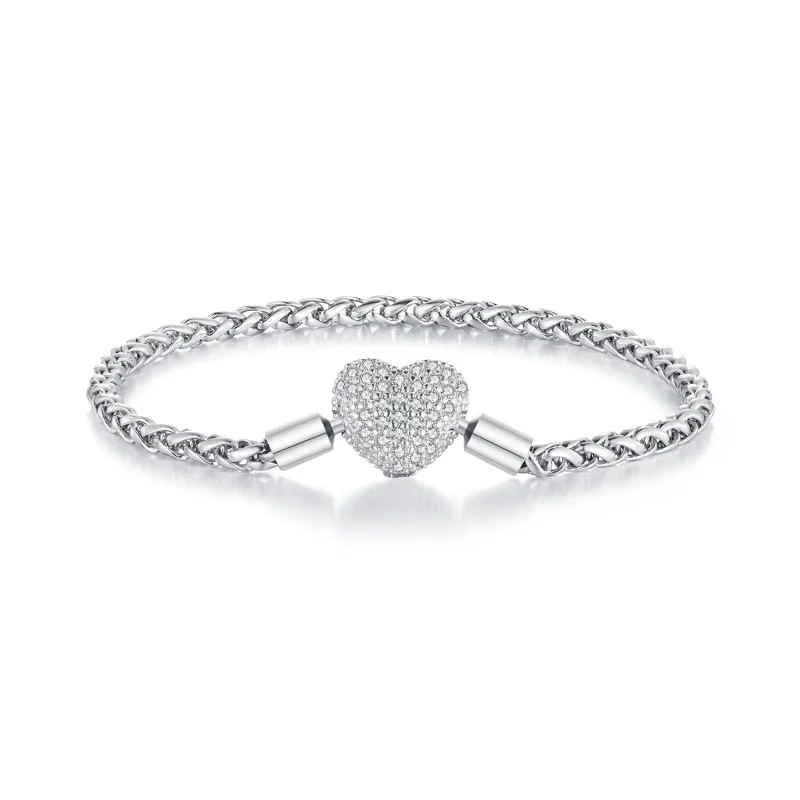 (image for) Pandora Style Heart Shape Sparkling Chain Bracelet - BSB133 - Product Image