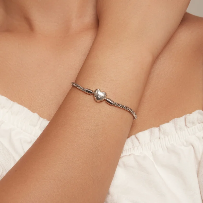 (image for) Pandora Style Heart Shaped Basic Chain Bracelet - BSB135 - View 4