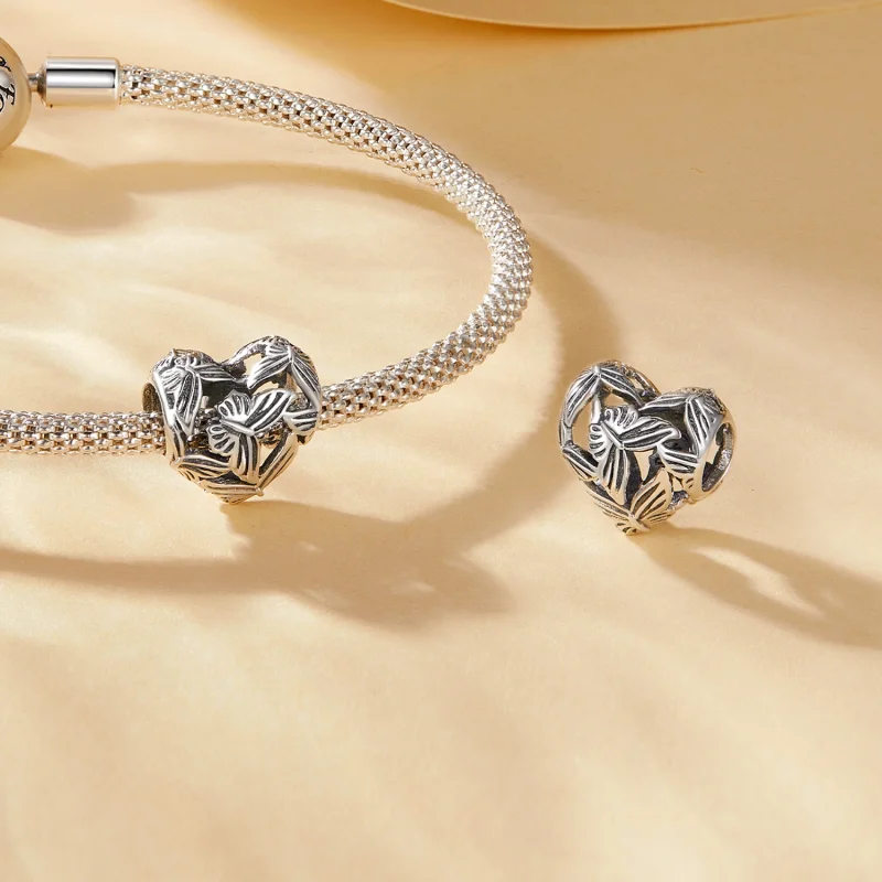 (image for) Pandora Style Heart Shaped Butterfly Charm - SCC2576 - View 4