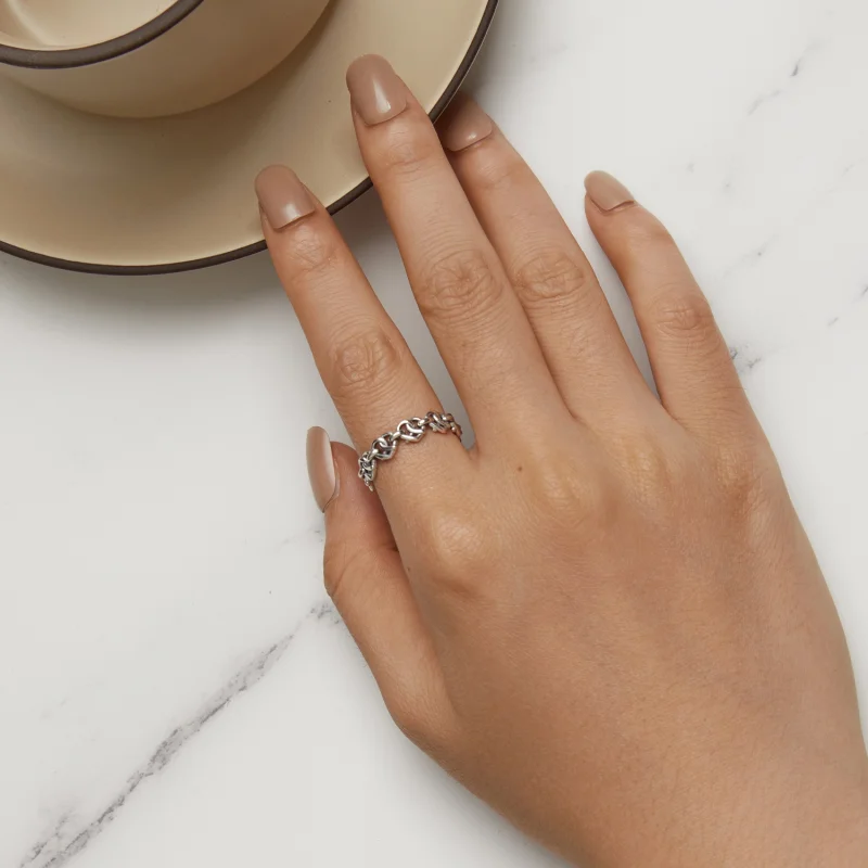 (image for) Pandora Style Heart Shaped Chain Ring - SCR963 - View 5