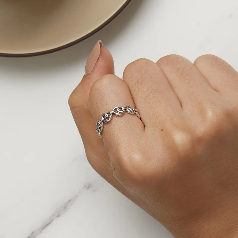 (image for) Pandora Style Heart Shaped Chain Ring - SCR963 - View 6