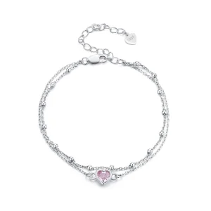 Pandora Style Heart Shaped Double Layer Chain Bracelet - BSB152 (image for) Pandora Style Heart Shaped Double Layer Chain Bracelet - BSB152