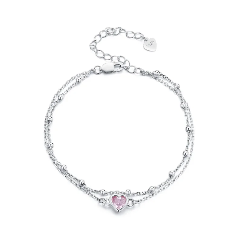 (image for) Pandora Style Heart Shaped Double Layer Chain Bracelet - BSB152 - Product Image