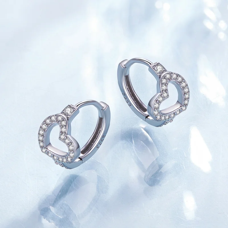(image for) Pandora Style Heart-Shaped Hoop Earrings - BSE879 - View 3
