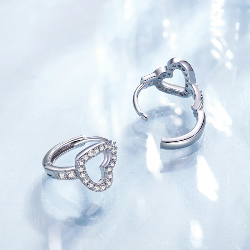 (image for) Pandora Style Heart-Shaped Hoop Earrings - BSE879 - View 4