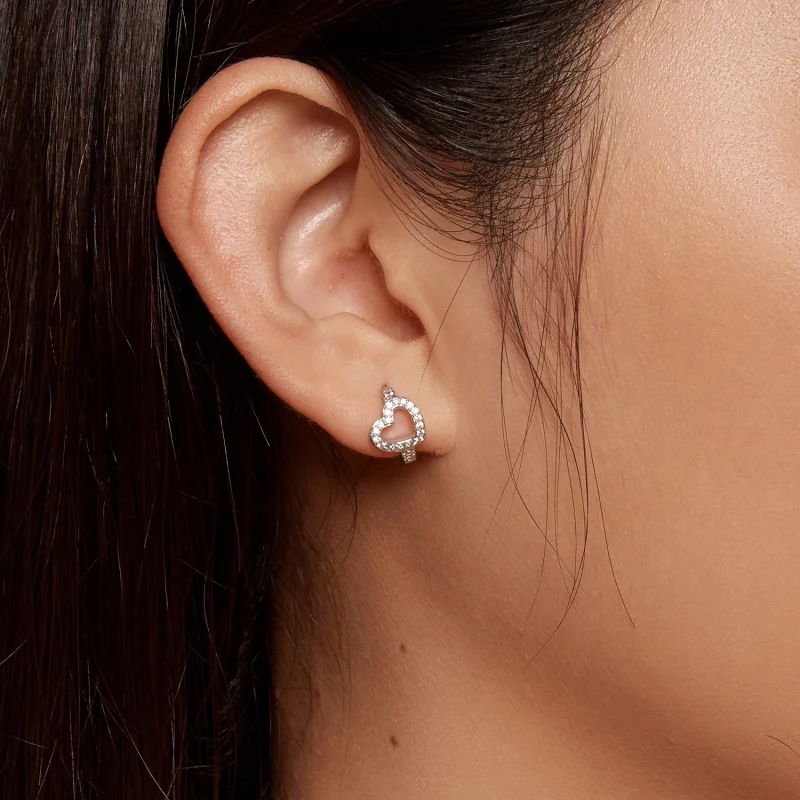 (image for) Pandora Style Heart-Shaped Hoop Earrings - BSE879 - View 6