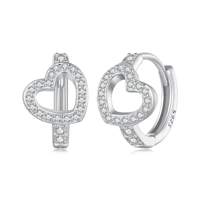 (image for) Pandora Style Heart-Shaped Hoop Earrings - BSE879 - Product Image