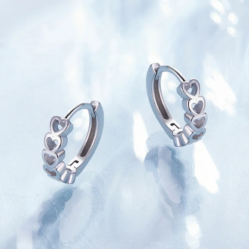(image for) Pandora Style Heart-Shaped Hoop Earrings - BSE880 - View 3