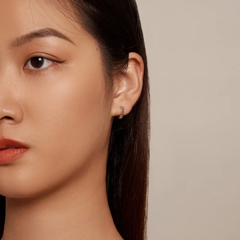 (image for) Pandora Style Heart-Shaped Hoop Earrings - BSE880 - View 7