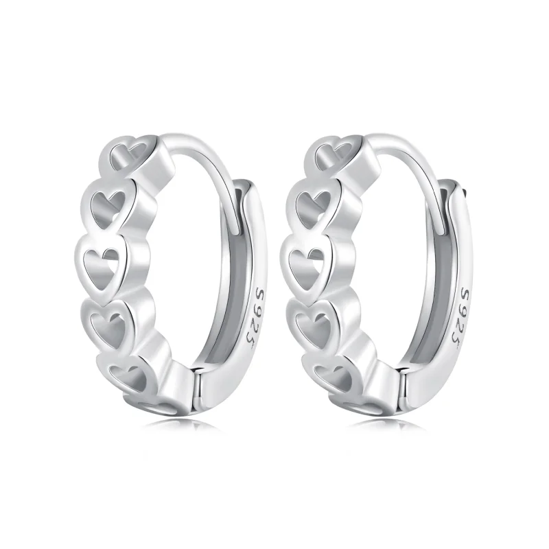 (image for) Pandora Style Heart-Shaped Hoop Earrings - BSE880 - Product Image