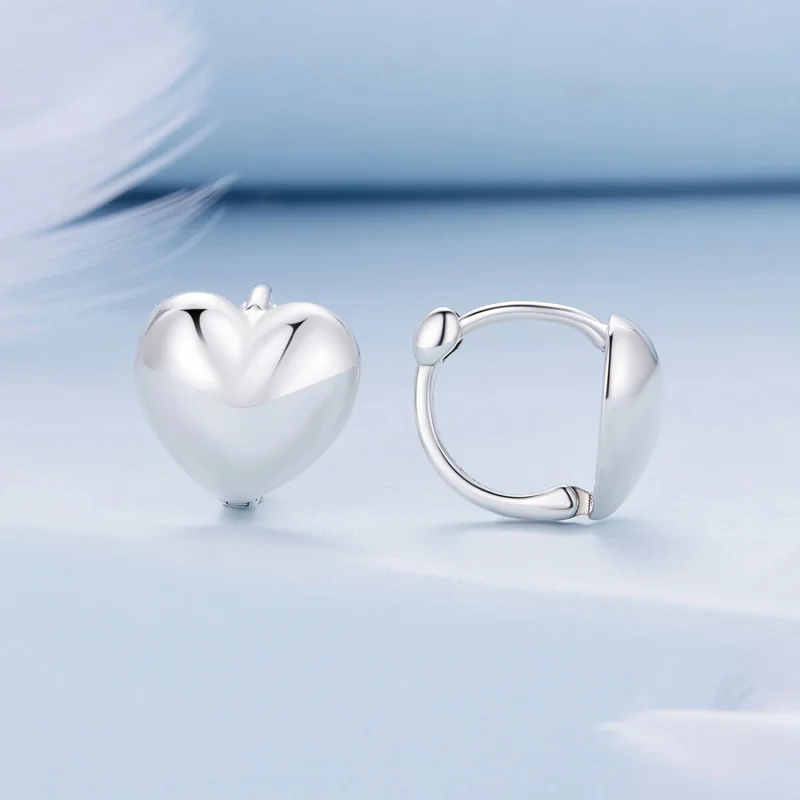 (image for) Pandora Style Heart-Shaped Hoop Earrings - BSE905 - View 2